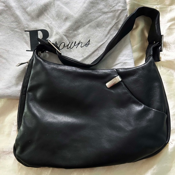 SHOULDER BAG, RENATO ANGI VENEZIA, MADE IN ITALY, SOFT CALF LEATHER, BLACK, TOP - Picture 1 of 13
